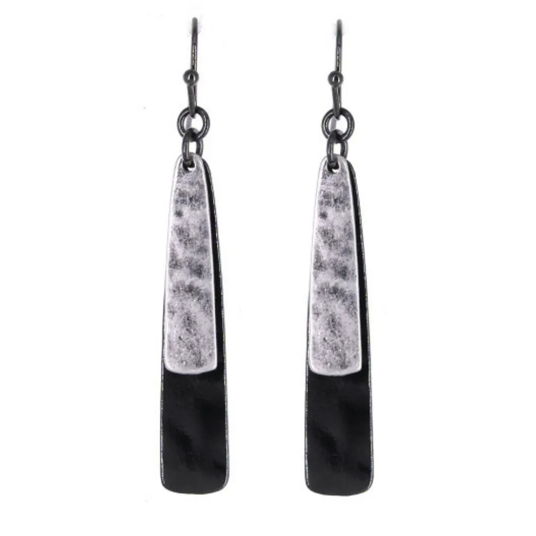 Layered Black & Silver Teardrop Dangle Earrings