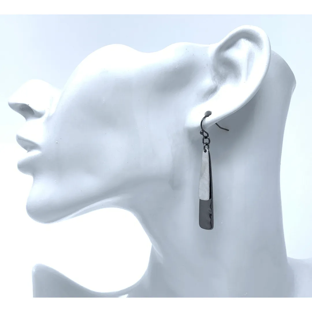 Layered Black & Silver Teardrop Dangle Earrings