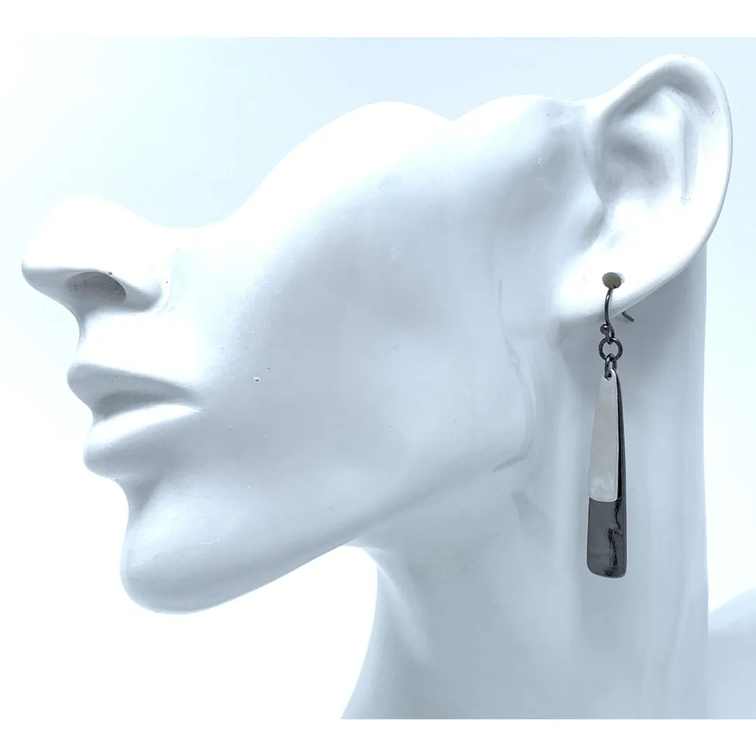 Layered Black & Silver Teardrop Dangle Earrings