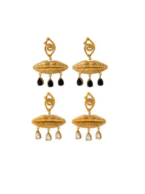 Lip Earrings 18K gold plated statement tassel fringe Evil Eye cubic zirconia fashion womens jewelry KESLEY