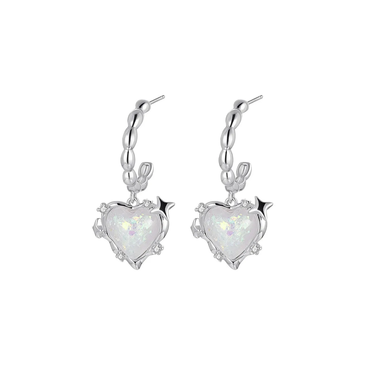 Loopy Loop Heart Dangle Silver Earrings