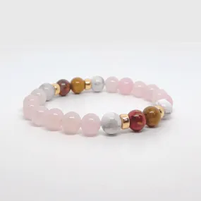 Love's Quiet Wisdom - Rose Quartz, Petrified Wood and White Howlite Bracelet 8mm