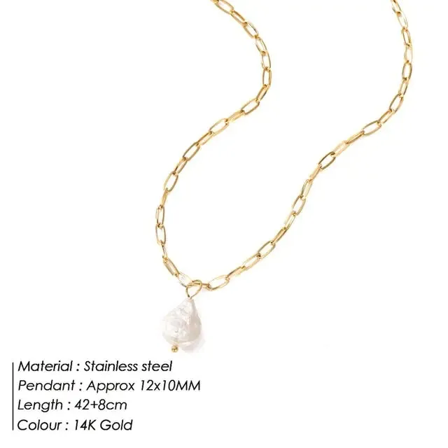 Luxurious Rectangle Link Chain Fresh Water Pearl Necklace