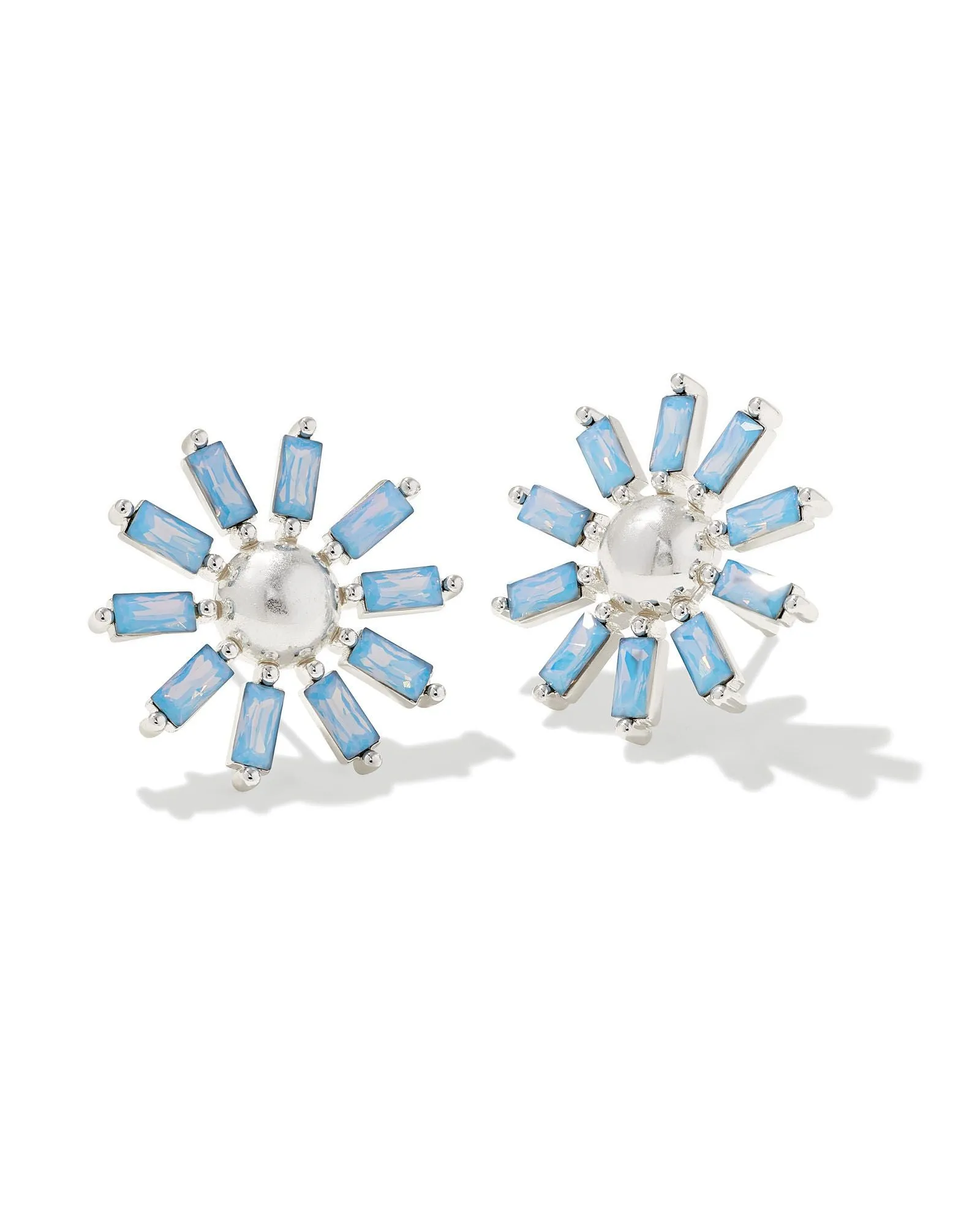 Madison Daisy Stud Earrings In Bright Silver - Light Blue Opal Crystal