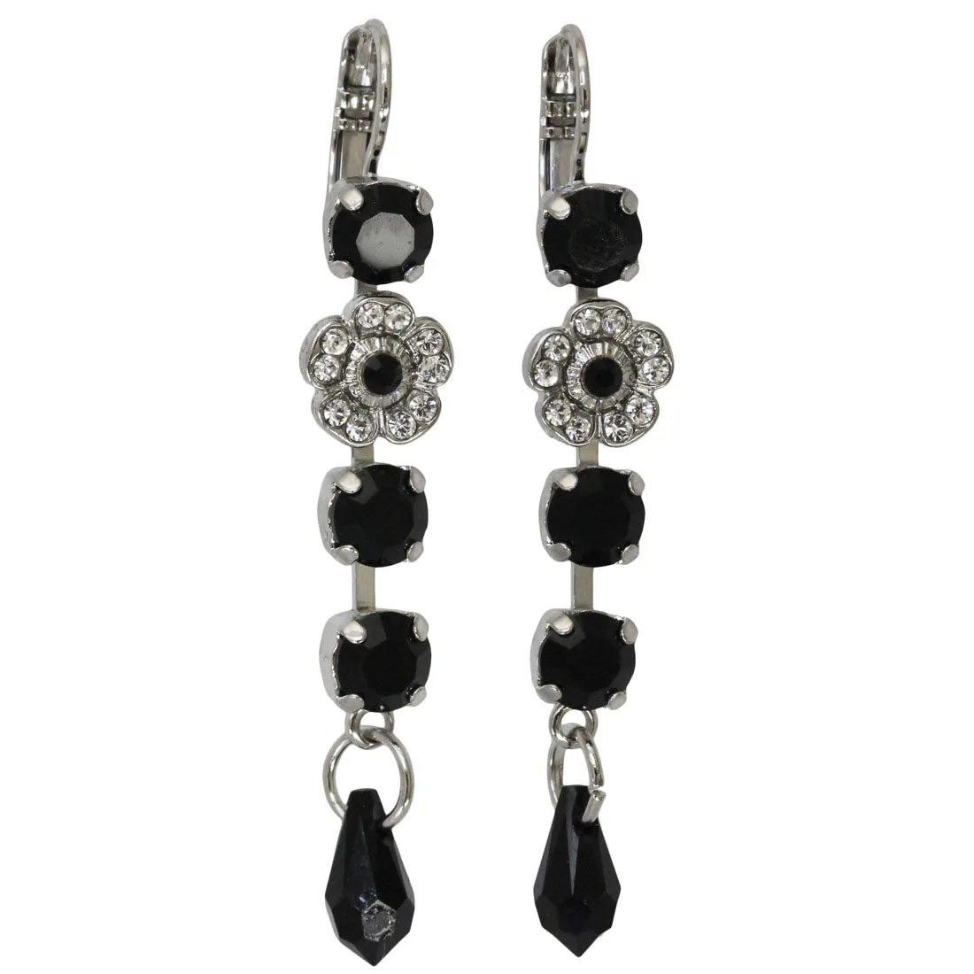 Mariana "Checkmate" Rhodium Plated Floral Crystal Dangle Earrings, 1504/1 280-1ro