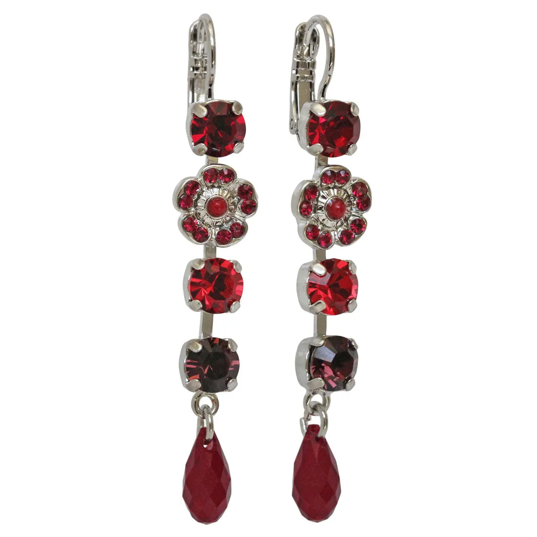 Mariana "Lady in Red" Rhodium Plated Floral Crystal Dangle Earrings, 1504/1 1070ro