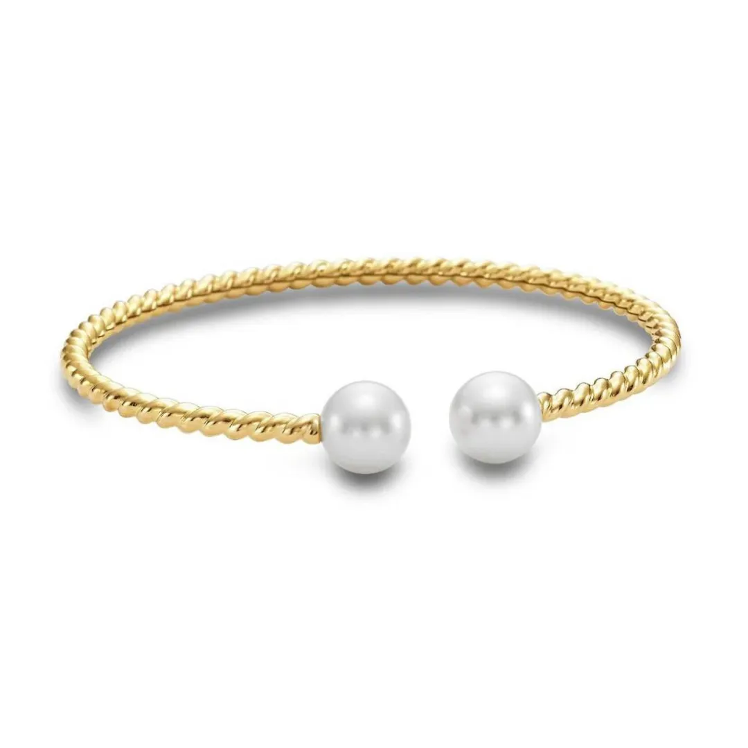 Mastoloni 18K Yellow Gold Freshwater Pearl Flex Open Cuff Bracelet