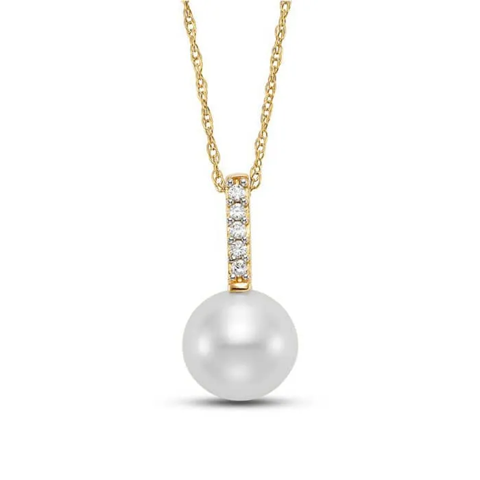 Mastoloni 7.5-8mm Freshwater Cultured Pearl Drop Pendant with Diamond Accents in 14K Yellow Gold