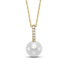 Mastoloni 7.5-8mm Freshwater Cultured Pearl Drop Pendant with Diamond Accents in 14K Yellow Gold