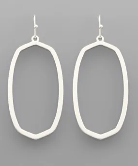 Matte Silver Open Frame Hexagon Earrings