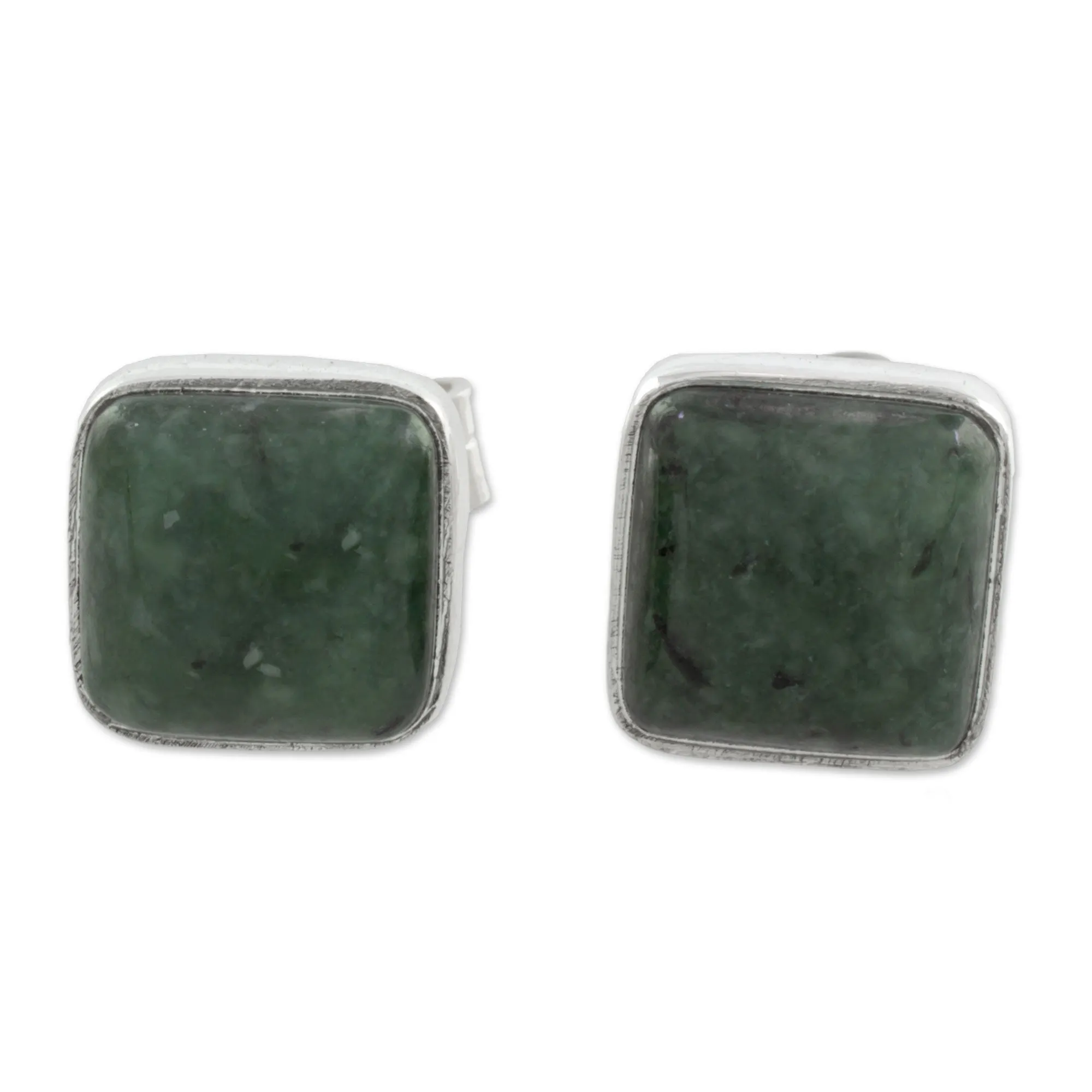 Mayan Hope Jade and Sterling Silver Square Earrings from Guatemala