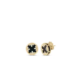 Medallions Earrings with Diamond and Black Jade in 18K Yellow Gold