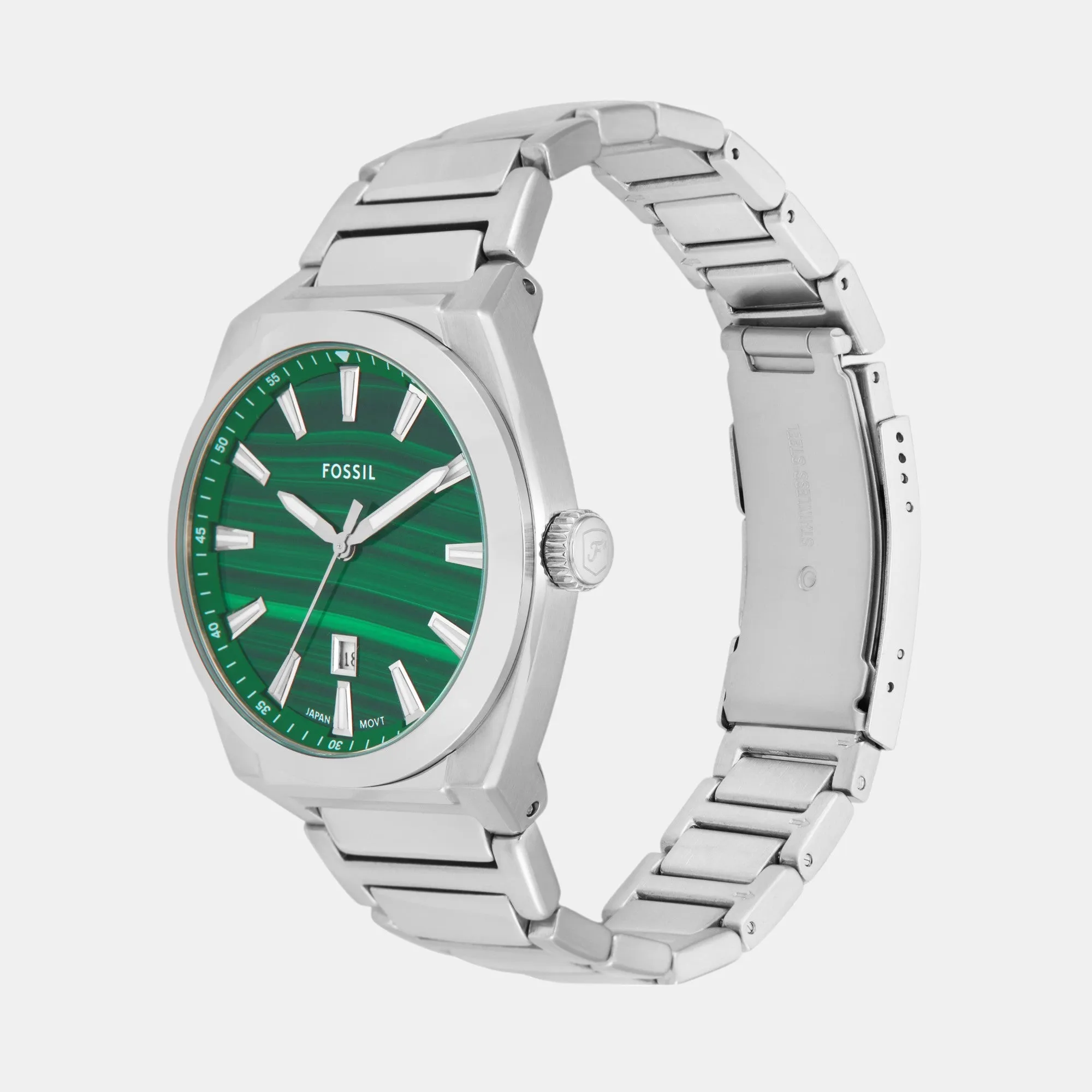 Men Quartz Date Green Dial Analog Stainless Steel Watch FS6056