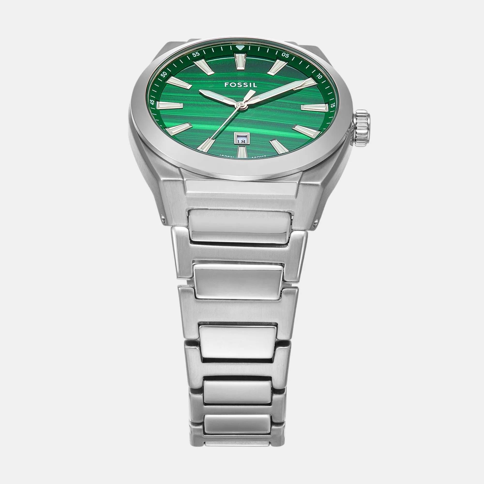 Men Quartz Date Green Dial Analog Stainless Steel Watch FS6056