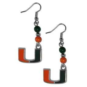 Miami Hurricanes Fan Bead Dangle Earrings