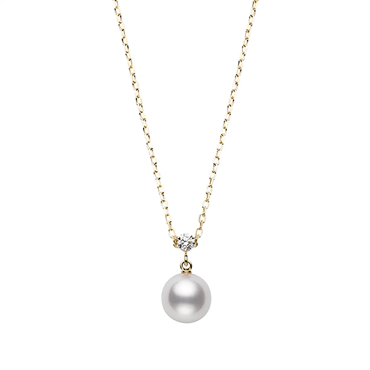 Mikimoto 18K Yellow Gold Akoya Pearl & Diamond Pendant Necklace