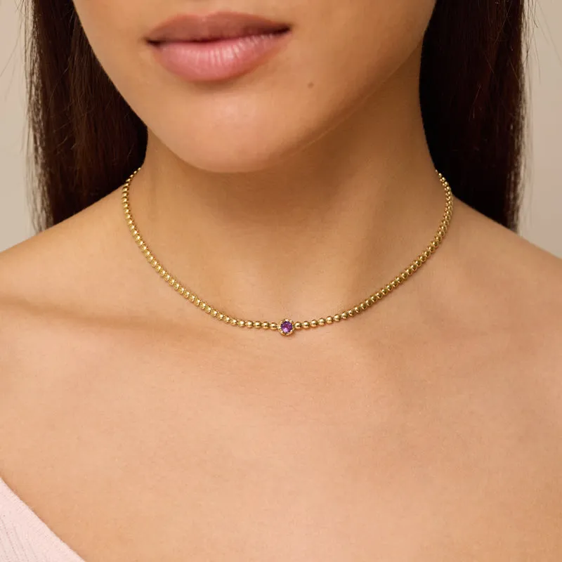 Mini Bezel Tennis Necklace with Illusion Set Amethyst Accent