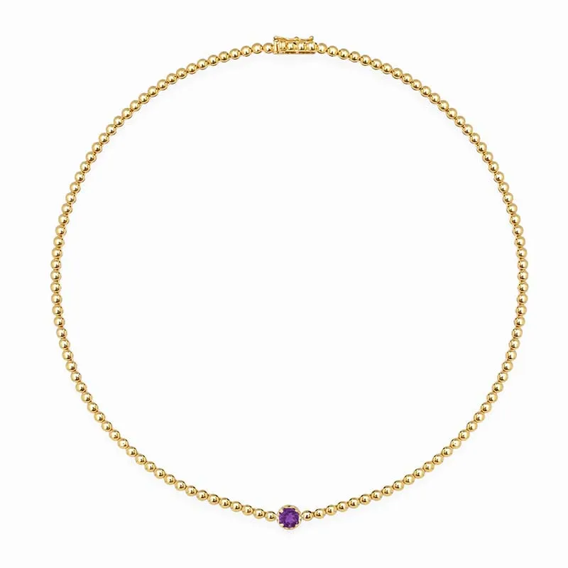 Mini Bezel Tennis Necklace with Illusion Set Amethyst Accent