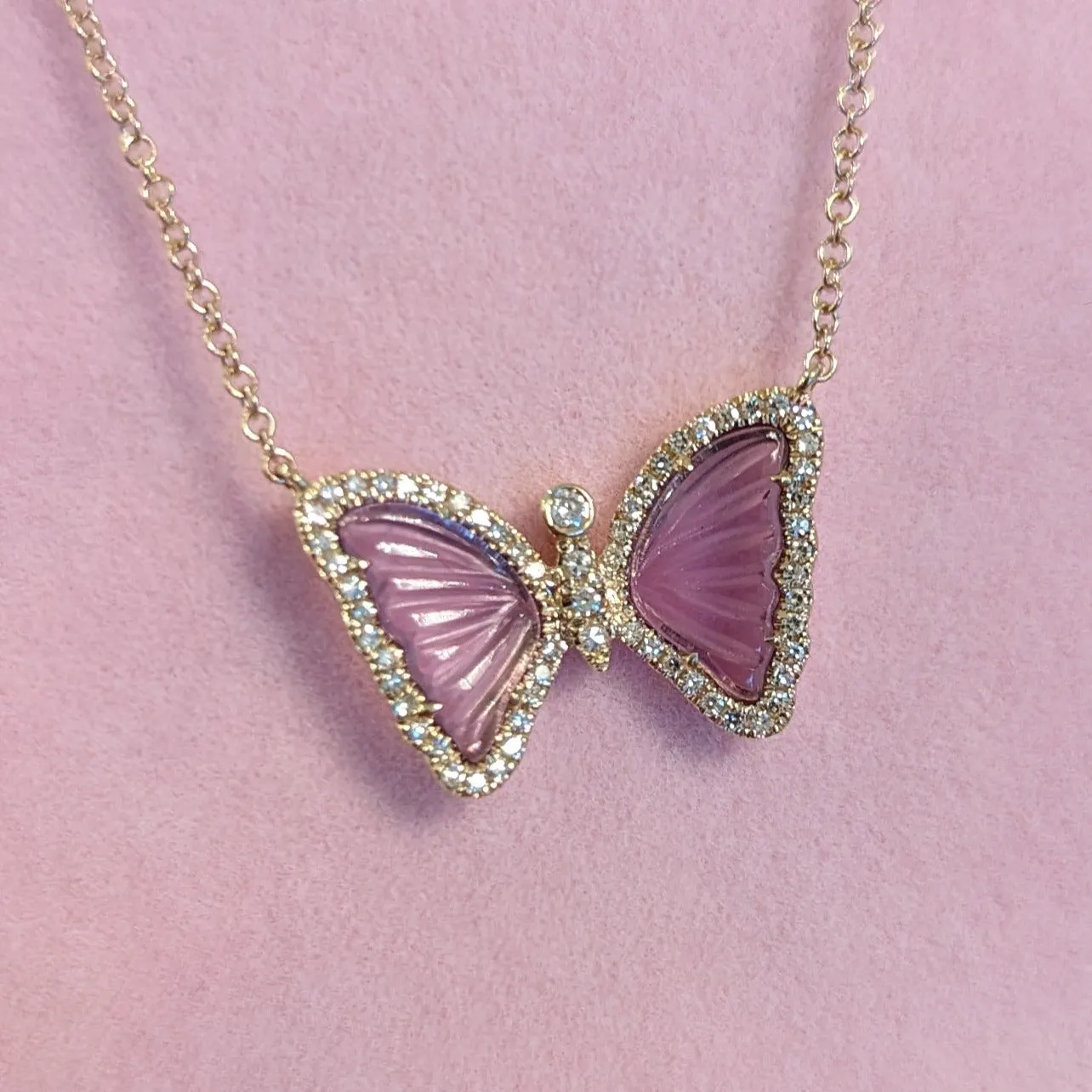 Mini Purple Amethyst Butterfly Necklace with Diamonds