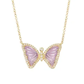 Mini Purple Amethyst Butterfly Necklace with Diamonds