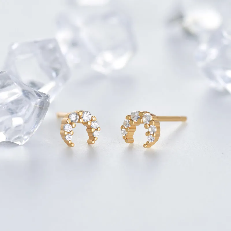 Mini Zircon Moon Silver Stud Earrings for Women