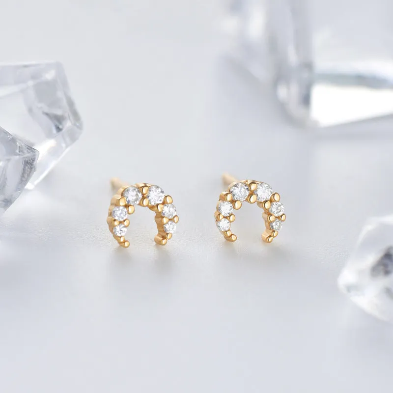 Mini Zircon Moon Silver Stud Earrings for Women