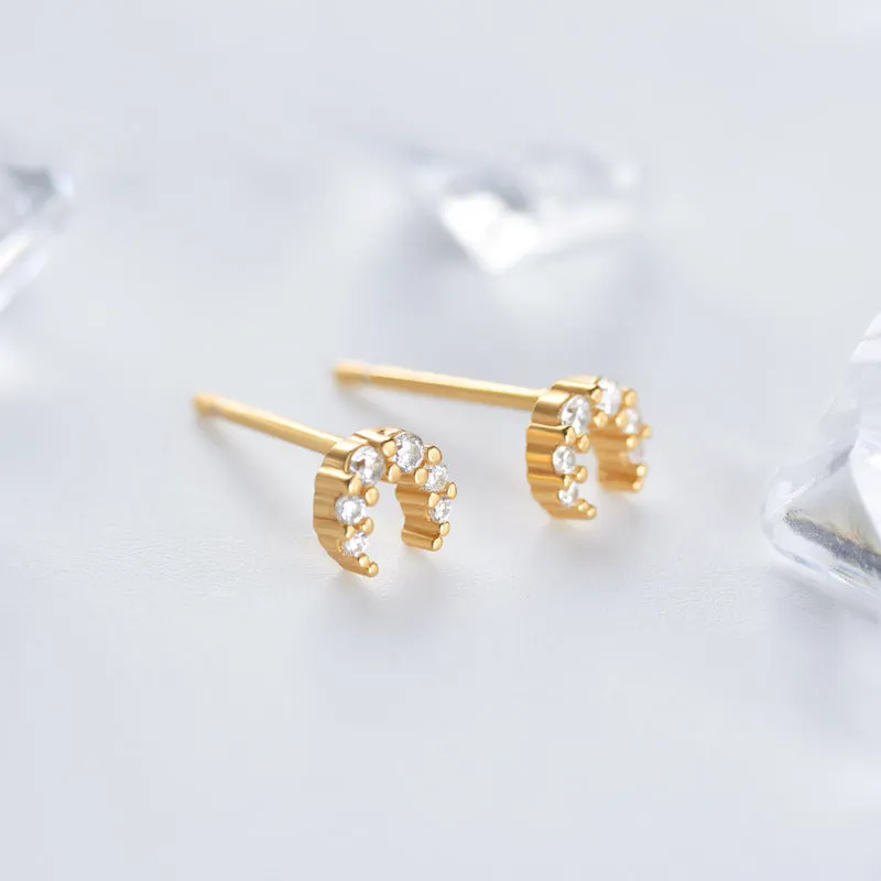 Mini Zircon Moon Silver Stud Earrings for Women