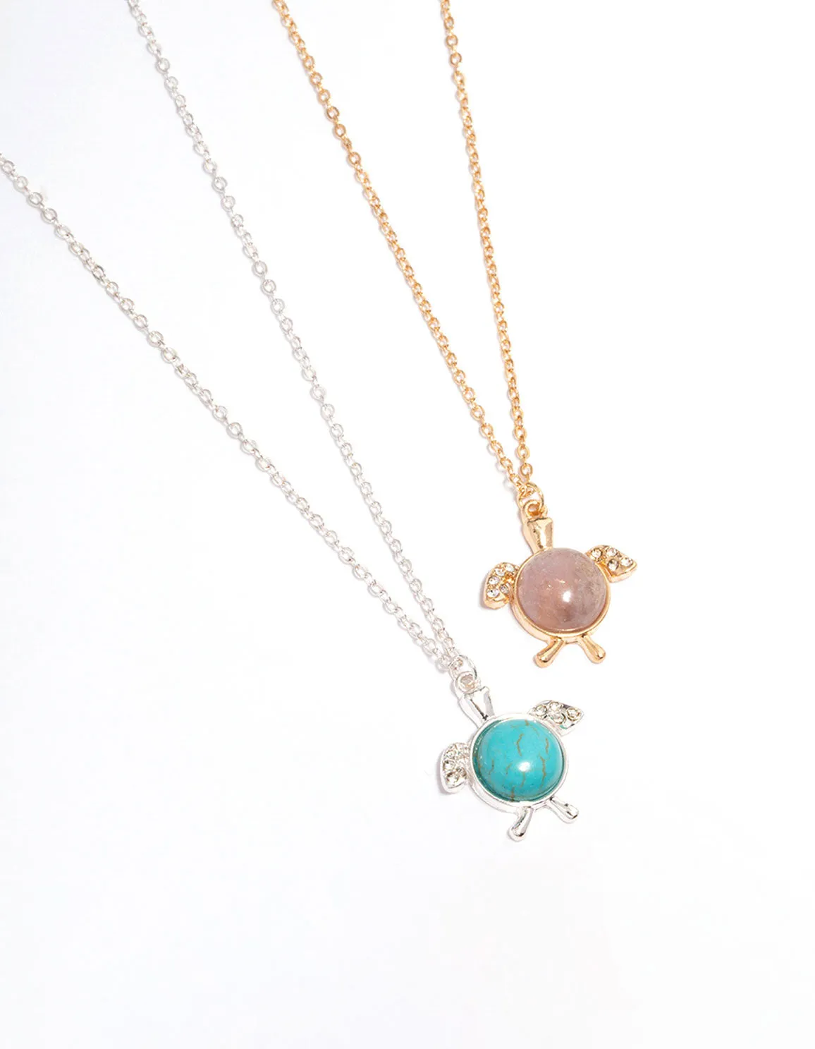 Mixed Metal Turquoise & Amethyst Turtle Necklace Pack