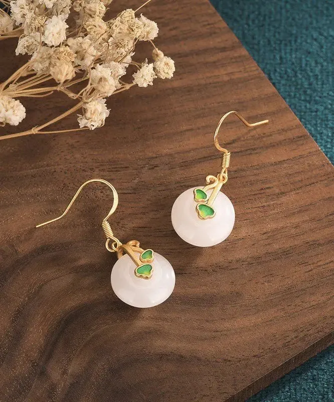 Modern White Jade Cloisonne Enamel Drop Earrings LY8542