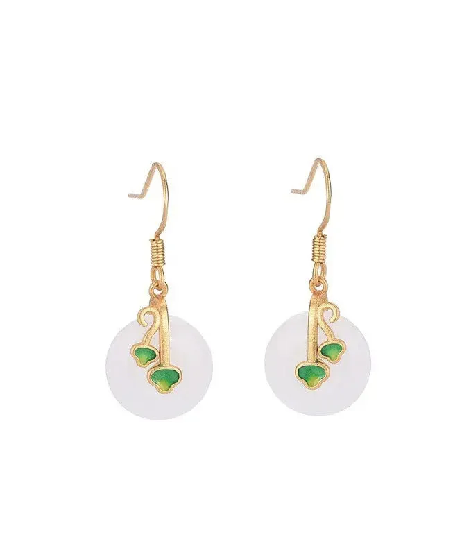 Modern White Jade Cloisonne Enamel Drop Earrings LY8542