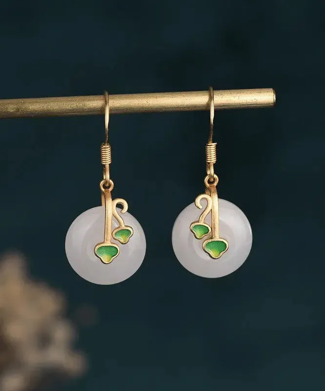 Modern White Jade Cloisonne Enamel Drop Earrings LY8542