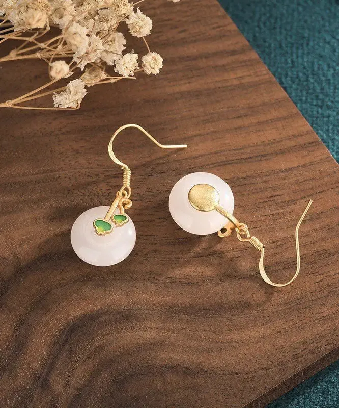 Modern White Jade Cloisonne Enamel Drop Earrings LY8542