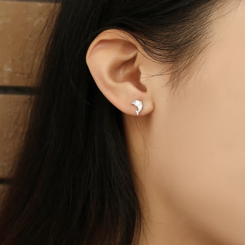 Mother-of-pearl Dolphin Silver Studs Earrings for Women