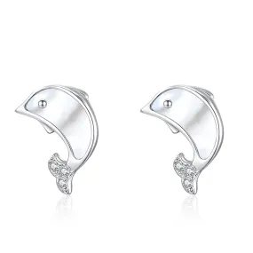 Mother-of-pearl Dolphin Silver Studs Earrings for Women