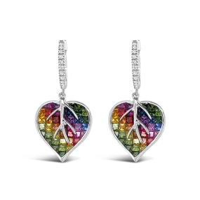 Multi-color Sapphire & Diamond Heart Earrings