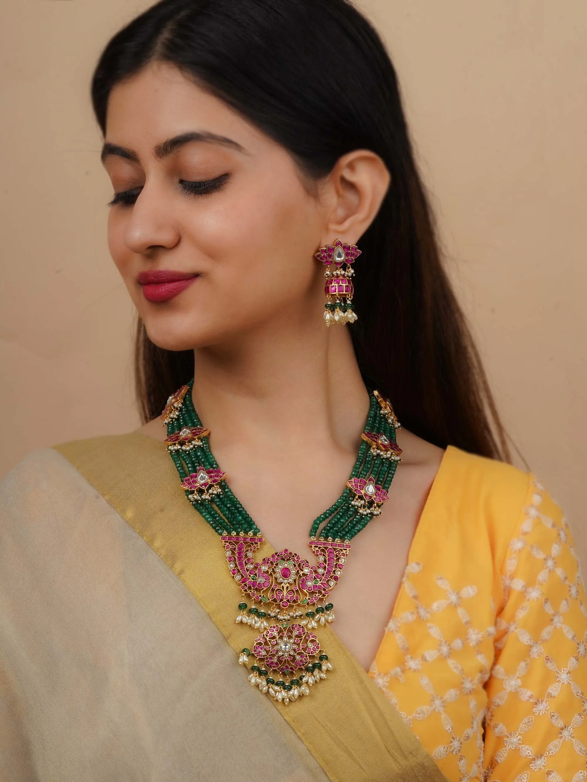 Multicolor Gold Plated Jadau Kundan Necklace Set - MS2166M