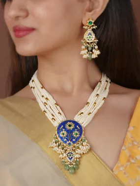 Multicolor Gold Plated Jadau Kundan Necklace Set - MS2344M