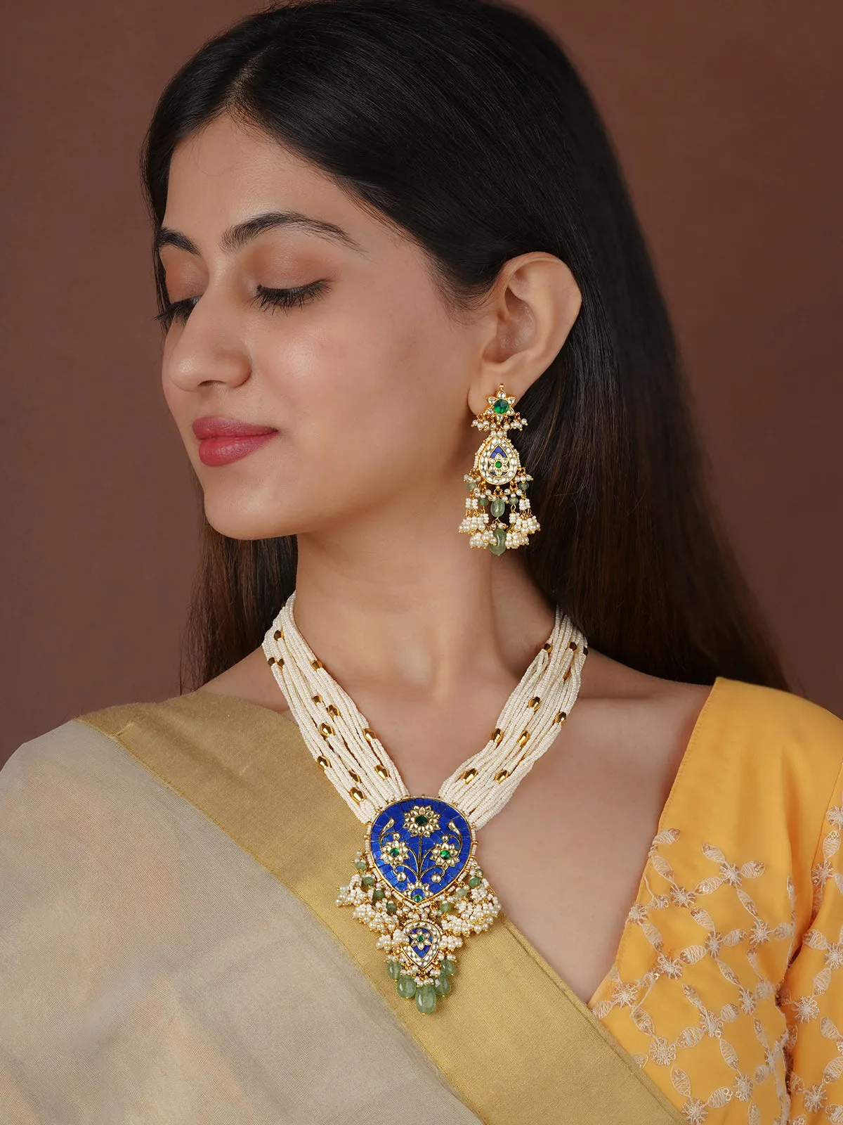 Multicolor Gold Plated Jadau Kundan Necklace Set - MS2344M