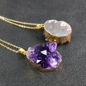 Natural Amethyst Rough Stone Pendant Gift Chain