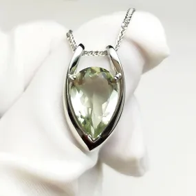 Natural Green Amethyst S925 Silver Necklace & Pendant