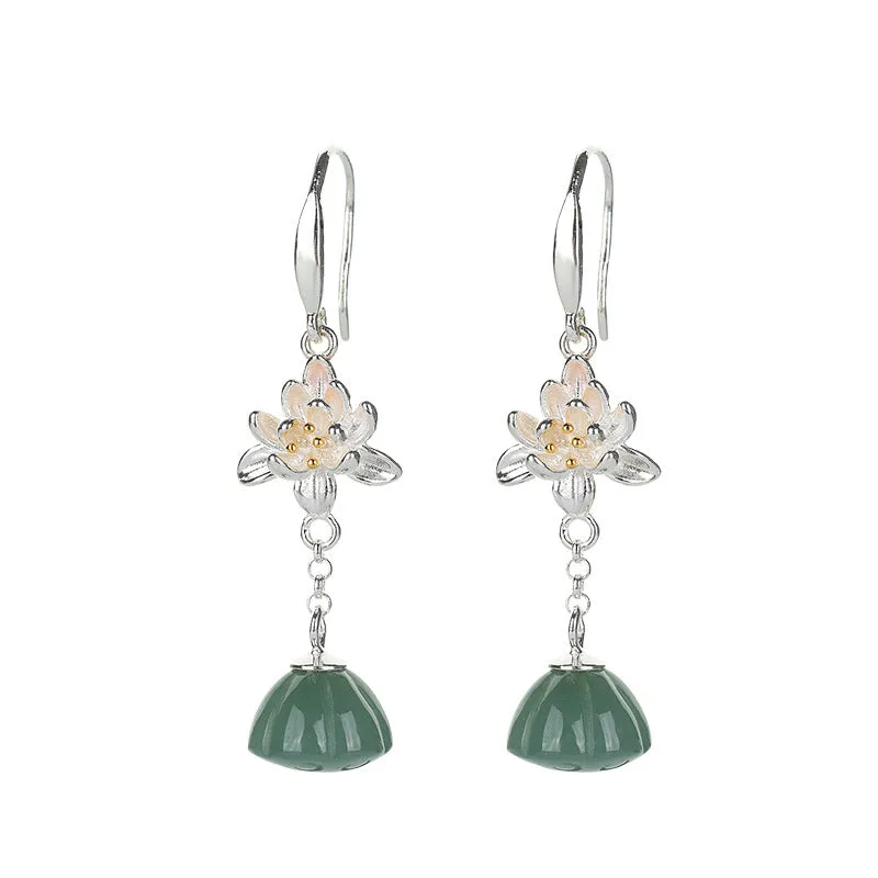 Natural Jade Earrings Jadeite Silver Earrings ZNE266