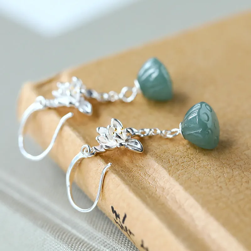 Natural Jade Earrings Jadeite Silver Earrings ZNE266