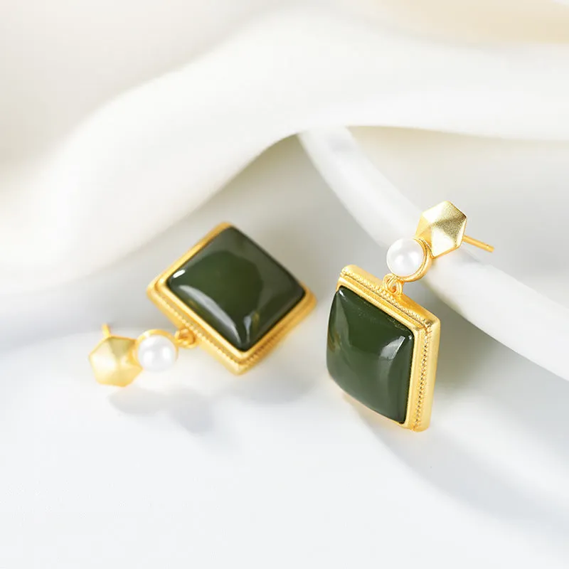 Natural Jade Earrings Nephrite Agate Pearl Silver Earrings ZNE371