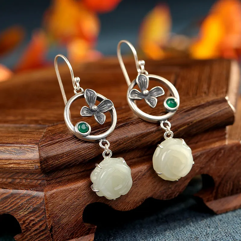 Natural Jade Earrings Nephrite Agate Silver Earrings ZNE187