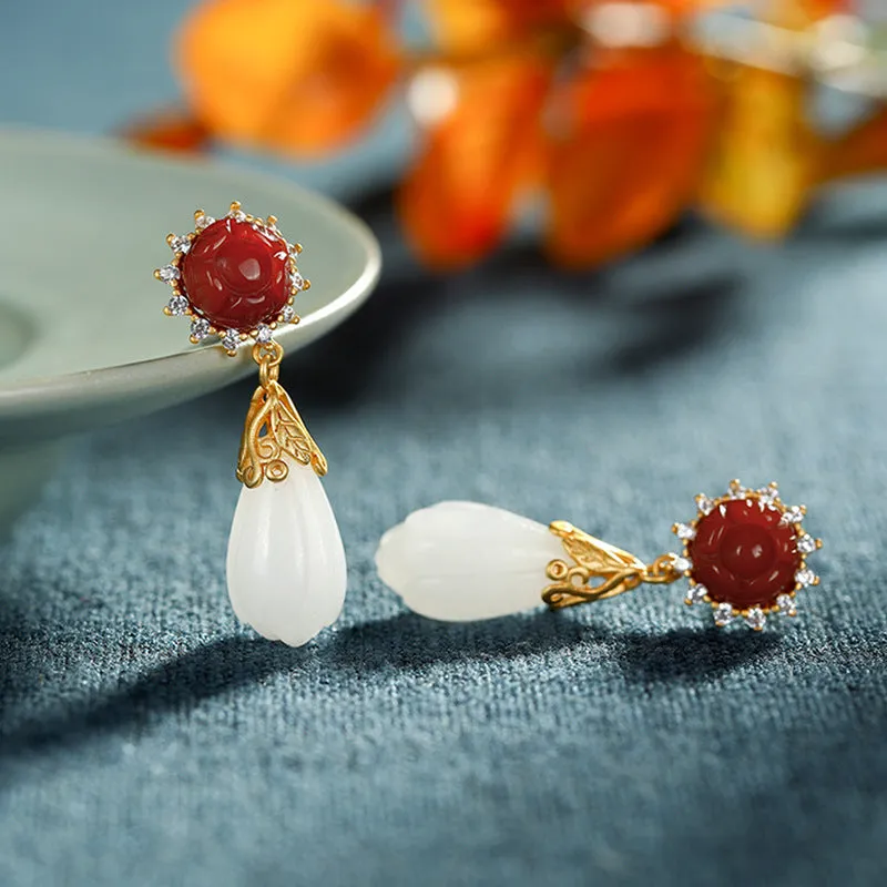 Natural Jade Earrings Nephrite Agate Silver Earrings ZNE359