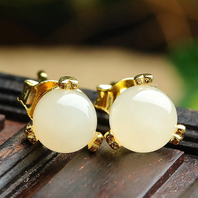 Natural Jade Earrings Nephrite Silver Earrings WE10