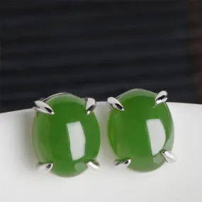 Natural Jade Earrings Nephrite Silver Earrings ZEG513