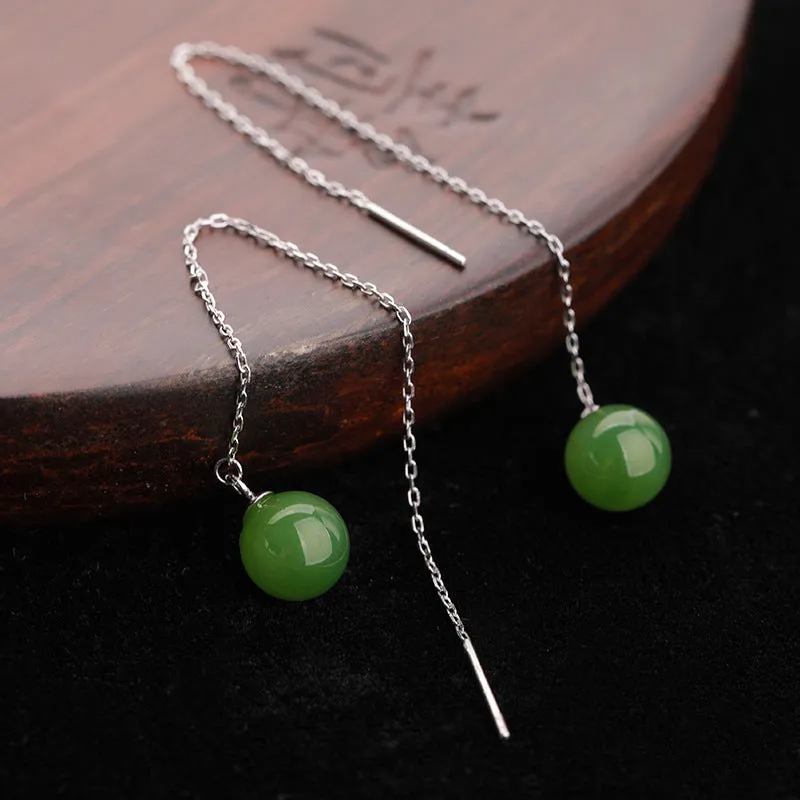 Natural Jade Earrings Nephrite Silver Earrings ZEG524