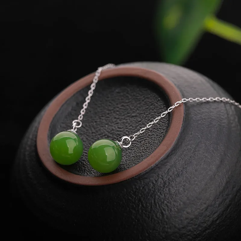 Natural Jade Earrings Nephrite Silver Earrings ZEG524