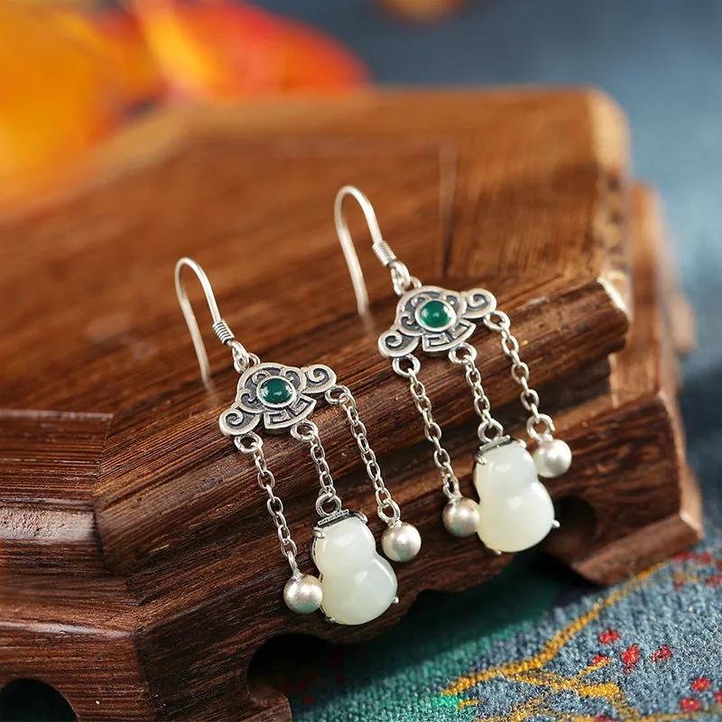 Natural Jade Earrings Nephrite Silver Earrings ZNE149